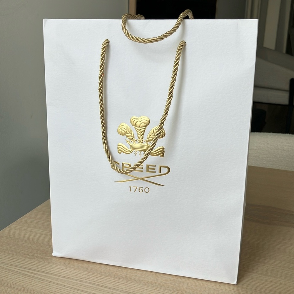 Creed White Gift Bag with Gold Accents